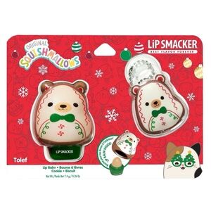 Squishmallows Tolef Cookie Lip Balm - Red and Green Christmas set + keychain NWT